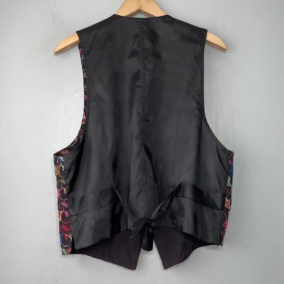 Vintage Black Embroidered Vest Size Rainbow Floral Waistcoat Dopamine Artsy Dark - Picture 4 of 8